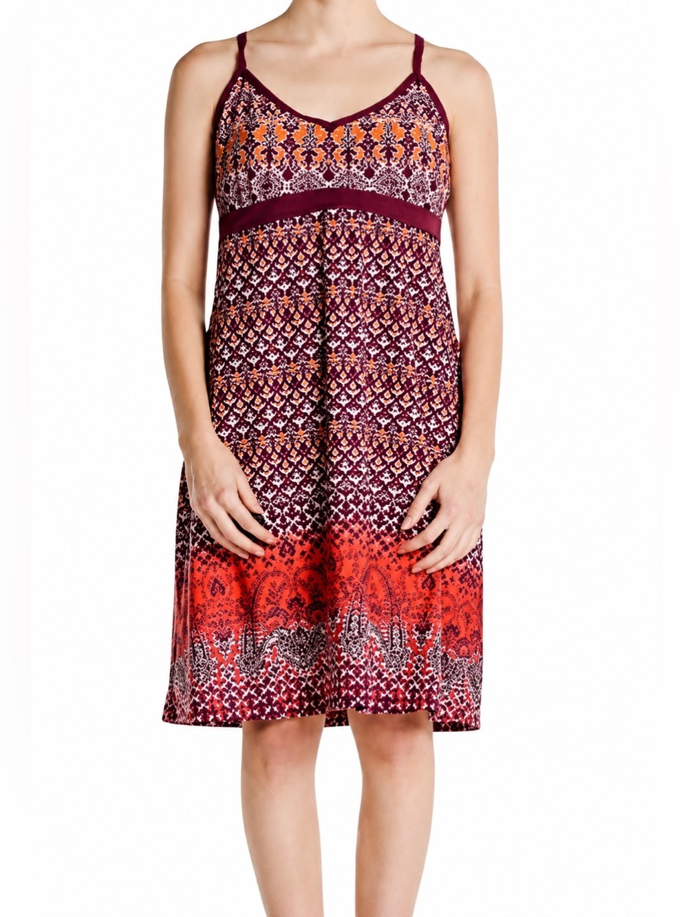 Athleta Shorebreak Racerback Jersey Knit Dress XS Burgundy Print Built-In Bra